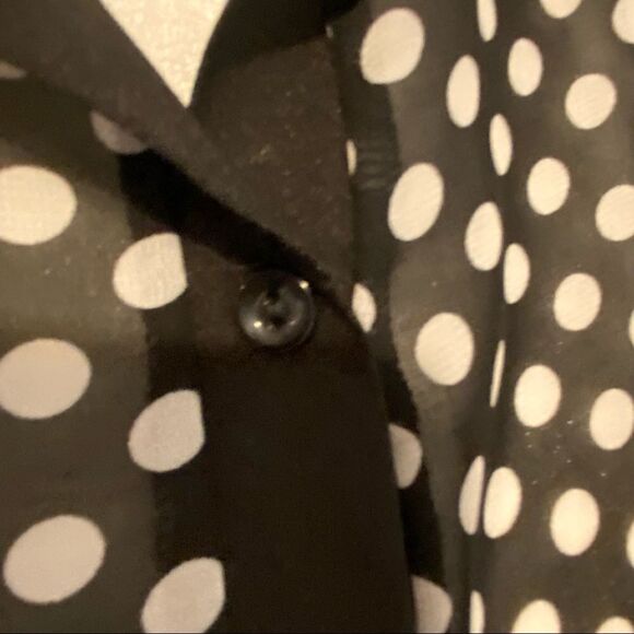 Double Zero Sheer Blouse Sleeveless Button Front Black White Polka Dot Size L - Picture 6 of 11